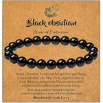 MAIBAOTA Black Obsidian Bracelet for Women Men, Healing Crystal Bracelet, 8 mm Natural Stone Black Bracelet, Round Gemstone Beaded Bracelets, Crystal Jewelry Gifts for Women