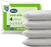 Silentnight Anti Allergy Pillows 4 Pack - Medium Support Anti-Bacterial Pillows for Side, Back and Front Sleepers - Allergy UK Approved Fibres - Pack of 4 - Standard Size