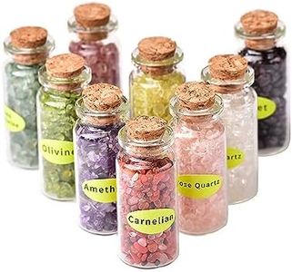 EnMart 9PCS Crystal Gemstone Bottles Set, Healing Crystal Tumbled Stones Collection Kit, Mini Natural DIY Craft Quartz Gravel Wishing Bottle for Yoga, Reiki, Healing, Meditation, Chakra Balance