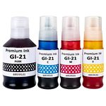 SHUOLEI GI21 GI-21 Ink Compatible with Canon GI-21 GI21 Refill Ink Bottles Work for Pixma G3270 G3260 G2260 G1220 G1230 G2270 G4270 Printers (4-Pack, Black/Cyan/Magenta/Yellow)