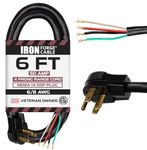 Iron Forge Cable 4 Prong Range Cord 6 Ft - 50 Amp Extension Cord 6 Foot, NEMA 14-50 Plug, 6/8 Range & Stove Cord 4 Prong SRDT, 125V/250V, 12500 Watt. Great for EV Extension Cord & EV Charger