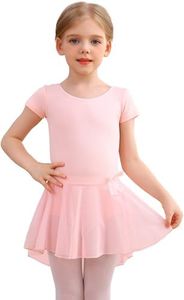 MdnMd Ballet Leotard for Toddler Girls Ballerina Dance Short Sleeve Tutu Skirted Ballet Outfit Dress (Ballet Pink, 4-6 Years)