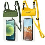 YUMQUA Waterproof Phone Pouch 2 Pack, [Up to 7.5"] IPX8 Waterproof Cell Phone Case Dry Bag Compatible with iPhone 15 14 13 12 11 Pro Max, Galaxy S23 Ultra S22 S20+, Pixel 4 XL, Army Green+Yellow