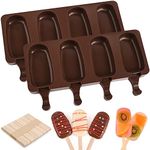 WMKGG Popsicle Silicone Molds Set, 2 PCS Ice Cream Molds with 50 Wooden Sticks for Cake Pop, Ice Pop, Cakesicles (Standard Size/Coffee)