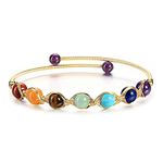 JOVIVI 7 Chakra Crystals Gemstones Healing Reiki Stone Beads Bracelet for Womens 14K Gold Plated Cuff Bangle Bracelet Adjustable Jewellery Gifts for Mother Day Mum Mom Gifts