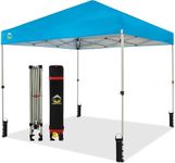 CROWN SHADES 8x8 Pop Up Canopy, Patented Center Lock One Push Instant Popup Outdoor Canopy Tent, Newly Designed Storage Bag, 8 Stakes, 4 Ropes, Silver-Coated Sky Blue