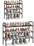 SONGMICS Expandable Shoe Rack, 3 Tier Shoe Rack Shelf, Adjustable Shoe Organizer Storage for 20 Pairs of Shoes, Metal Free Standing Shoe Racks for Closet, Front Door Entryway, Easy Assembly, Bronze