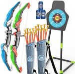 EagleStone 2 Pack Kids Bow and Arrow with LED Light,Archery Set with Standing Target for Kids, Bow and Arrow Toys for Kids 4-6 6-8 8-12,Outdoor Games Toys for Kids Boys Girls