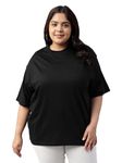 JUNEBERRY® 100% Pure Cotton Oversized Baggy Fit Core Solid Half Sleeve Plus Size T-Shirt for Women & Girls (PS_JB_Black_3XL)