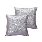 Aoiwyui Sequins Cushion Pillow Cover,Bling Shiny Beauty Sequin Throw Pillow Case Cushion Cover Comfy Satin for Home Sofa Decoration(Silver/Yellow,2-Pack) (Silver)