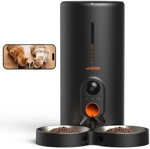 WOPET Automatic Cat Feeder with Camera for Two Cats, 6L Automatic Dog Feeder with HD Video and Night Vision, 5G/2.4G WiFi Pet Feeder for Cats & Dogs, SD Card Storage & 2-Way Audio
