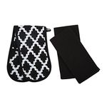 Penguin Home Heat Resistant Oven Gloves with Set of 2 Tea Towel Oven Mitt & Potholder for Home Cooking - Maximum Heat Protection/Kitchen Accessories (Diamond Black) Size - (18x90 & 65x45 cm)