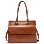 Briefcase for Women Oil Wax Leather Vintage 15.6 Inch Laptop Business Shoulder Bag brown