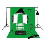 CanadianStudio 2400 Watt Digital Continuous Softbox Lighting Kit and Boom Set with High Key Muslin chromakey Green Screen Backdrop stand kit for Video photography portrait