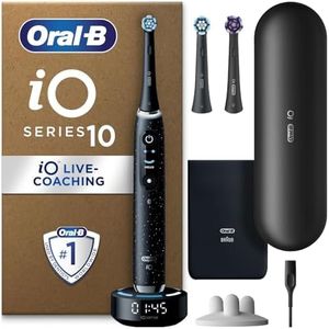 Oral-B iO10 Electric Toothbrushes Adults, Gifts For Women / Men, 1 Handle, 3 Toothbrush Heads, Charging Travel Case, Toothbrush Head Holder, 7 Modes, 2 Pin UK Plug, Cosmic Black, Oral B IO Toothbrush