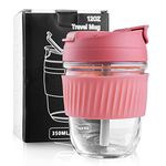 Sivaphe Glass Cup Reusable Travel Mug Tumbler with Straw Lid for Tea, Coffee Home Office 350ML/12OZ Pink Silicone Sleeve