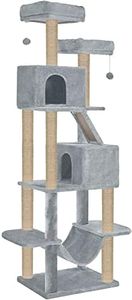 Mellifluous Multistory Kitten Large Cat Tree | Fur Fabric | Hammock | Hanging Balls | Condo | Ladder | Scratching Posts | Sisal/Jute Rope (Grey) (Height 76 Inch)