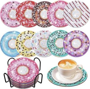 AiYuanzsh 10 Pack DIY Diamond Painting Coasters with Holder – Colorful Round Rhinestone Cup Mats for Table Protection, Bling Resin Art Kit for Adults Gift & Home Decor