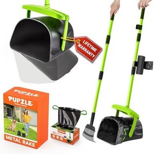 Pupzle Dog Pooper Scooper with Bag Attachment, 40" Long Handle Pooper Scooper for Large Dogs, Dog Poop Scoop for Yard, Large Capacity Swivel Bin and Rake with 25 Refill Bags for Dogs