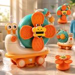 Storio 5-in-1 Baby Suction Spinner Toy, Interactive Learning Set with Rattle and Sensory Play, for 6+ Months Kids - Orange & Cream