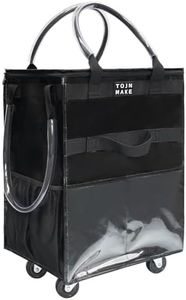 TOJNMAKE Reusable Grocery Bag On Wheels, Shopping Trolley, Rolling Tote with 8 Pockets and Zipper Cover, Foldable, Heavy Duty Handles, Carries Up to 46 LBS (Medium, Black)