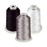 Simthread 5,000 m Machine Embroidery Thread Spools Set, Polyester Embroidery Thread, Classic Colours - White, Black and Grey for Brother, Babylock, Janome, Kenmore, Singer, W6 N Embroidery Machine