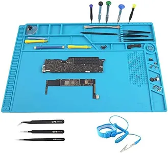 CPB S180 Large Soldering Mat Kit - Silicone Repair Mat Heat Resistant Magnetic Work Mat with ESD Wrist Strap and 3 Tweezers for Electronic, Computer, Phone - 21.6'' x 13.8''