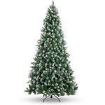 Best Choice Products 7.5ft Pre-Decorated Holiday Christmas Tree for Home, Office, Party Decoration w/ 1,346 PVC Branch Tips, Partially Flocked Design, Pine Cones, Metal Hinges & Base - Green/White