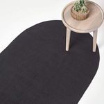 HOMESCAPES Black Handmade Braided Oval Rug For Bedroom & Living Room Reversible Woven Cotton Small Rug, 60 x 90 cm