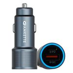 Amkette PowerPro 75W Car Charger with Universal Fast Charging | Premium Alloy Build | Dual Port USB-C+USB-A | LED Indicator | Ideal for iPhones, Smartphones, Tablets| Sleek, Lightweight & Durable