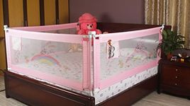 VIC Kid® Adjustable Baby Bedrail Guard Bed Fence (Pack of 3, 1.8M Pink_Cloud_Rainbow,1.8M Pink_Cloud_Rainbow,1.5M Pink_Cloud_Rainbow)