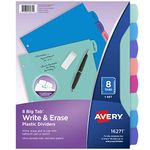 Avery Durable Plastic 8-Tab Write & Erase Big Tab File Dividers for 3 Ring Binders, Pastel Brights (16271)