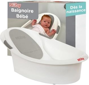 Nuby - Dr.Talbot’s Baignoire Bébé Dès la Naissance avec Support Antidérapant Intégré & Appui-Tête Souple - Baignoire Enfant Pour Douche & Bain Bébé - À Utiliser Partout - Blanc & Gris