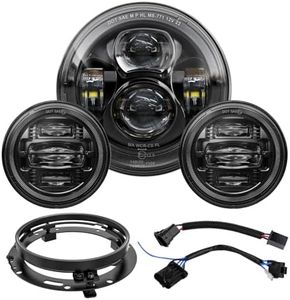4X4FLSTC 7 Inch LED Motorcycle Headlight 4.5 Inch Fog Passing Light Kit Ring for Touring Street Glide Road King Fatboy Heritage Softail Electra Glide Ultra Classic with Bracket Mounting Ring DOT Black