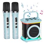 TONOR Mini Karaoke Machine with 2 Wireless Microphones, Portable Bluetooth Speaker for Kids Adults with Microfono Mics and Colorful LED Lights, Children Girls Boys Birthday Gift Home Party Light Blue