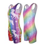 LUOUSE 2 Packs Gymnastics Leotards For Girls With Shorts Unicorn Mermaid Leopard Rainbow Kids Dance Unitards Biketards, 26 Rainbow Unicorn, 7-8 T