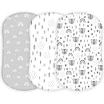 TansyPanda Bassinet Sheets for Halo Bassinest Swivel, Flex, Glide, Premiere and Luxe Series Sleeper, Pack of 3, 33 X 17 Inch, Ultra Soft and Snug Fit, Unisex Boys Girls, Gray White (Woodland Rainbow)