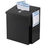 TOPZEA Suggestion Box with Slot and Lock, Wall Mounted Ballot & Donation Box, Metal Comment Collection Box Key Drop Box with 50 Free Suggestion Cards for Office, Hotel, Church, Black, 9"x 7.4"x 6"