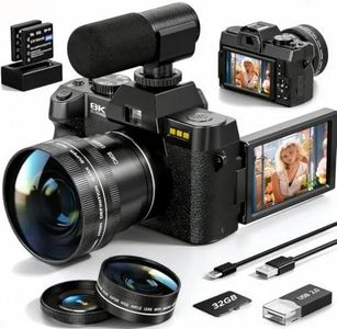 8K Digital Cameras for Photography,64MP vlogging Camera with 180°Flip Screen,16X Zoom,2 Batteries&32GB TF Card, WiFi,Microphone, Wide & Macro Lens Kit (Black)