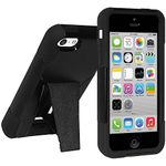 Amzer AMZ96677 Amzer Double Layer Hybrid Case Cover with Kickstand for Apple iPhone 5C, iPhone 5C-Skin-Carrier Packaging, Black/Black