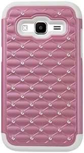 Reiko Diamond Hybrid Protector Cover Phone Case for Samsung Galaxy Core Prime - Retail Packaging - White/Pink