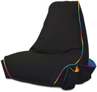 rucomfy Beanbags rugame Gamer Bean Bag Chair with Pockets - Water Resistant - Soft Indoor for Kids & Teens - 70cm x 80cm x 70cm (Black LED)
