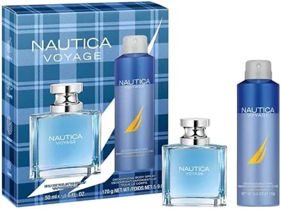 Nautica Voyage Giftset, 1.6 fl oz EDT + 6 oz Deodorizing Body Spray, Notes of Apple, Cedarwood, Mimosa, Men's Fragrance, Long Lasting, Everyday Fragrance