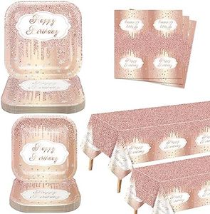122 Pieces Rose Gold Party Decorations - Rose Gold Party Supplies, Include Dinner Plates, Dessert Plates, Napkins, Rose Gold Tablecloth, for Girl Women Mom Birthday Party Supplies, Serves 40