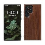 kwmobile Real Wood Case Compatible with Samsung Galaxy S23 Ultra Case - Hard Wooden Cover w/TPU Bumper - Dark Brown