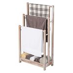 COSTWAY Freestanding Towel Rack, Solid Wood Towel Holder Drying Stand with 3 Towel Rails and Storage Shelf, Bathroom Accessory Organizer for Bath & Hand Towels, 45x22x86cm (Pine Wood, Vintage White)