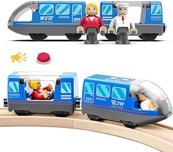 LiRiQi Tren eléctrico de Juguete, Tren de Locomotora de acción con Pilas, Coche de Juguetes Educativo para niños pequeños, Potente Juego de Tren de Motor Compatible con Thomas, Brio, Azul