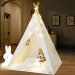 IREENUO Teepee Tent for Kids with Fairy Lights, Foldable Children Play Tents Playhouse Toys for Girls/Boys Indoor & Outdoor Playing (White)