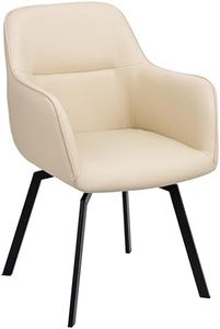 Baroni Home Poltrona Moderna Girevole con Braccioli e Rivestimento in Ecopelle e Gambe in Acciaio Nero, Seduta da Soggiorno, Camera da Letto, Angolo Lettura, Beige, 55x85x47 cm