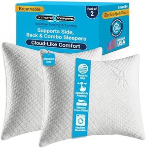 Xtreme Comforts 2-Pack Pillows for Sleeping Made in The USA - GreenGuard Gold Certified Adjustable Standard Memory Foam Pillow for Side, Back & Stomach Sleepers w/Removable Cooling Zipper Cover